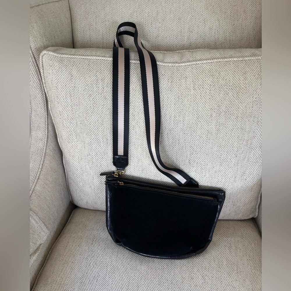 Anthropologie Black Leather/suede Crossbody Bag with two Straps